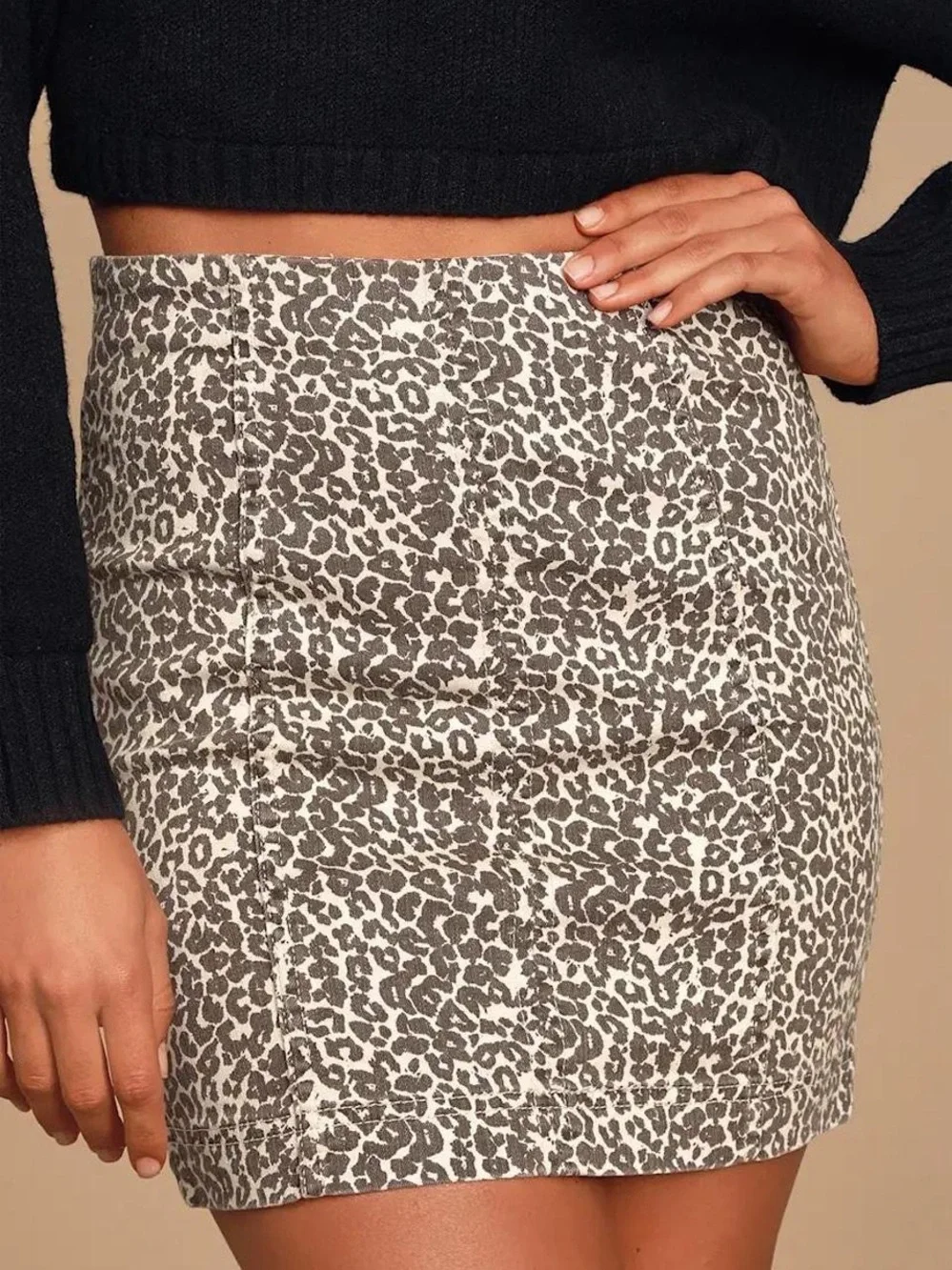 Free People Leopard Print Mini Skirt Brown Cream